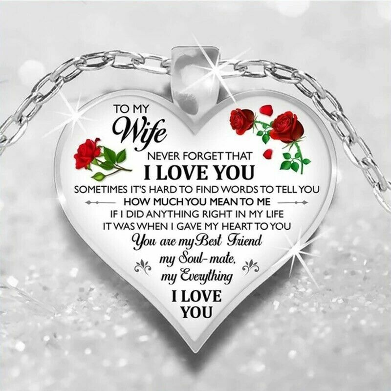 To My Wife I Love You Husband Heart Rose Necklace Birthday Anniversary Gifts NEW