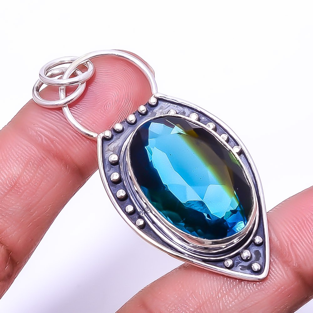 Bi-Colour Tourmaline Designer Handmade 925 Sterling Silver Pendant 2.34″ P44