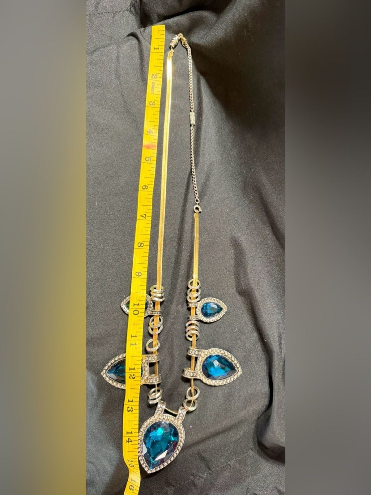 Source Unknown Blue Teardrop Statement Necklace with Silver Accents
