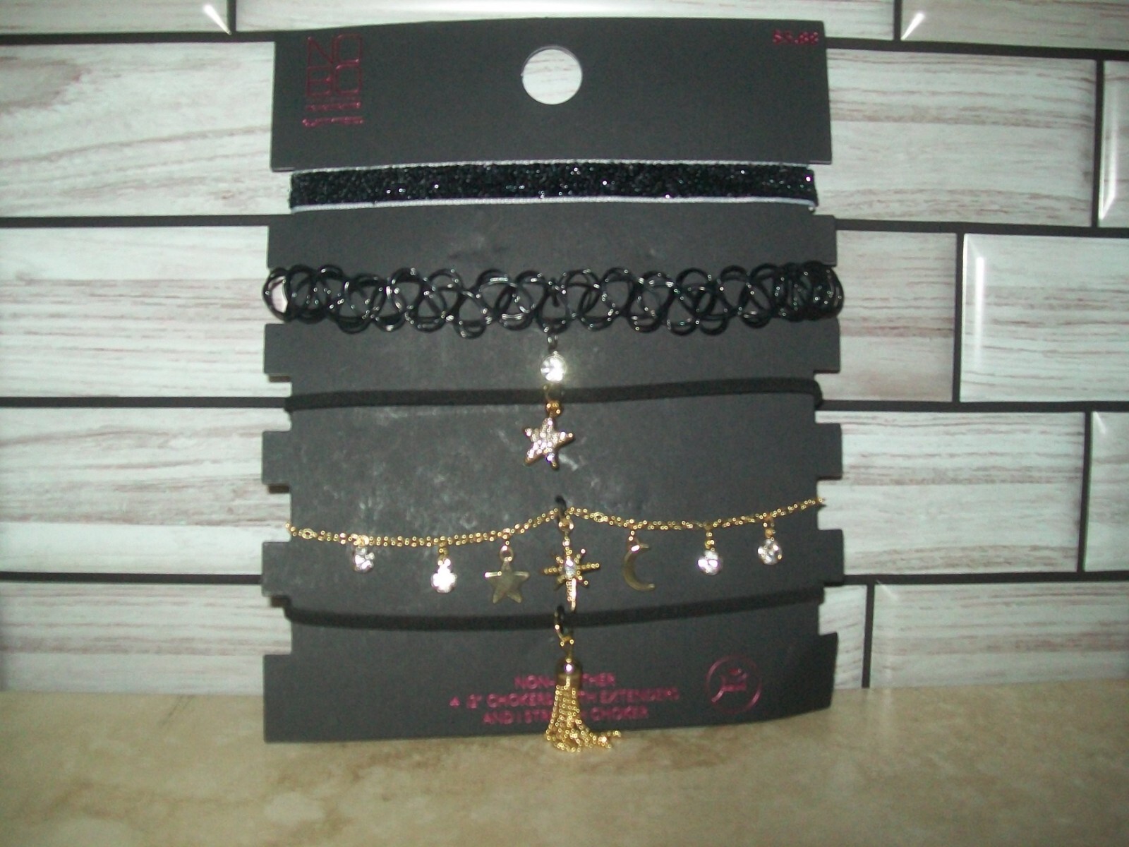 NOBO None Leather Chokers Set of 5 ( Four 12″ with Extenders & 1 Stretch Choke)