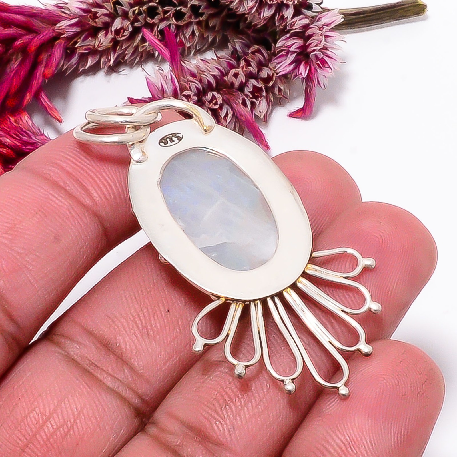 Rainbow Moonstone – India 925 Sterling Silver Handmade Pendant 2.15″ sku18