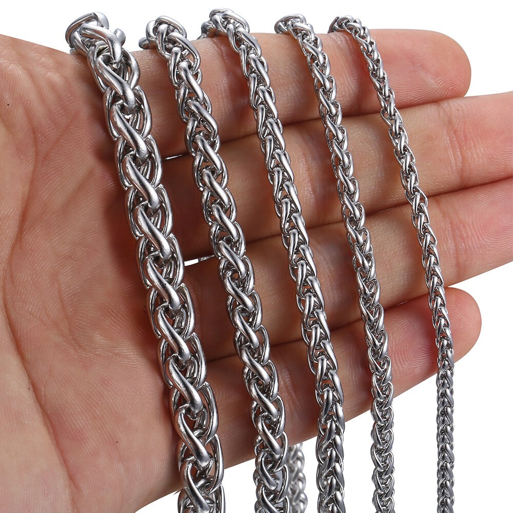 USA Stock 4mm 26″ Braided Wheat Chain 316L Stainless Steel Men Women Necklace