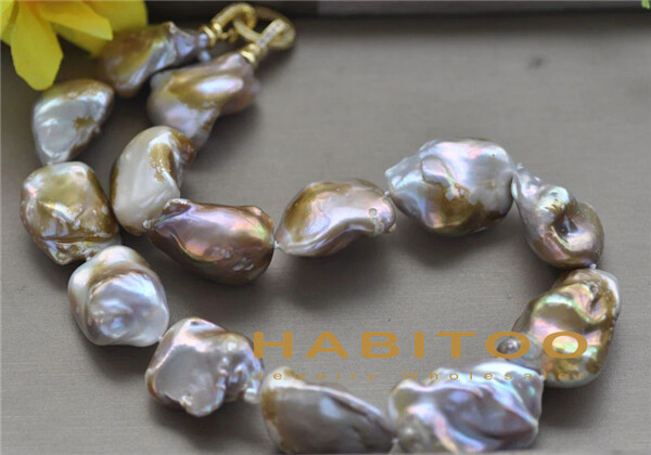 Huge 17″ 20mm Peacock-Lavender Baroque Keshi Reborn Pearl Necklace CZ
