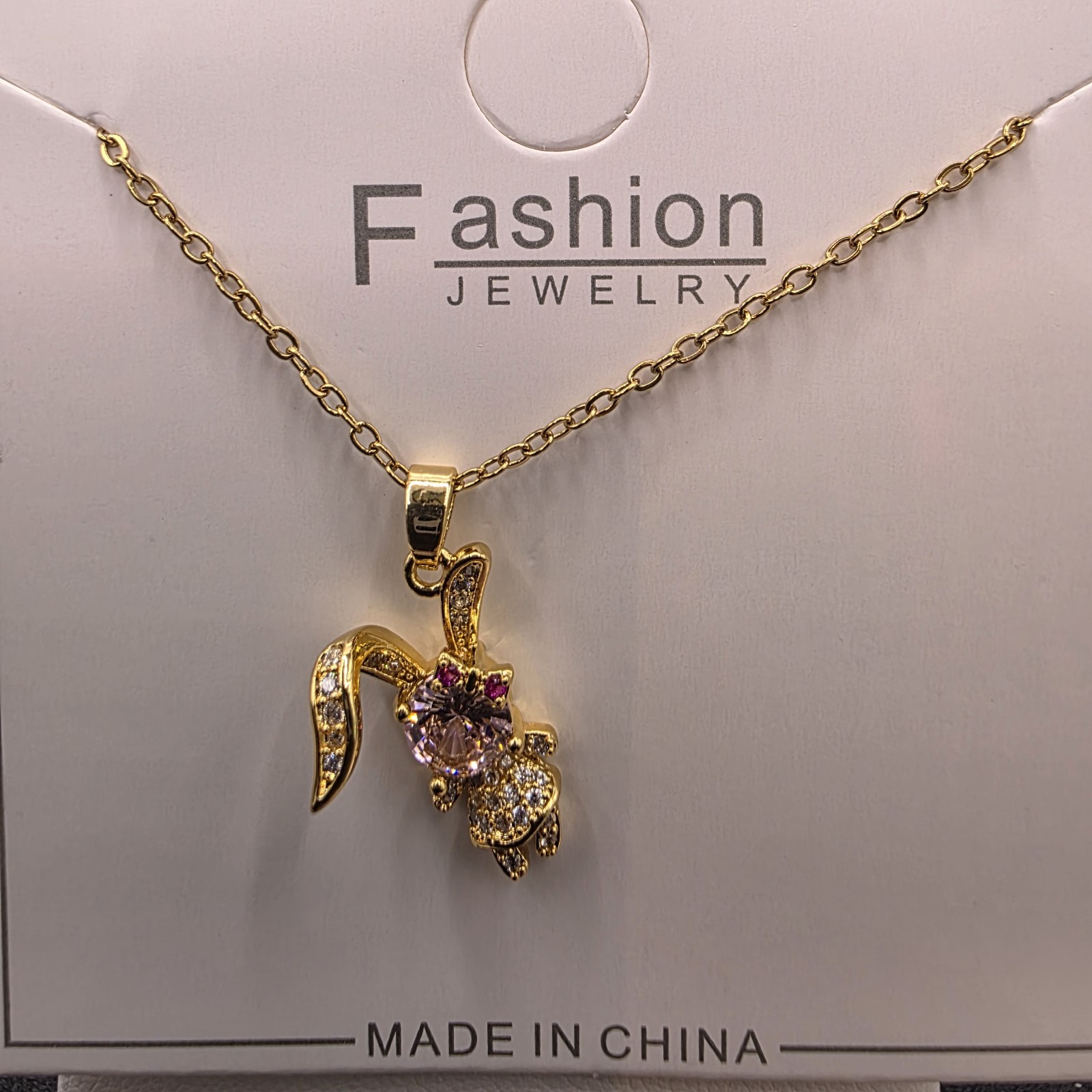 Stainless Steel Copper Plated 16″Necklace w/19mm Cz Rabbit Pendant