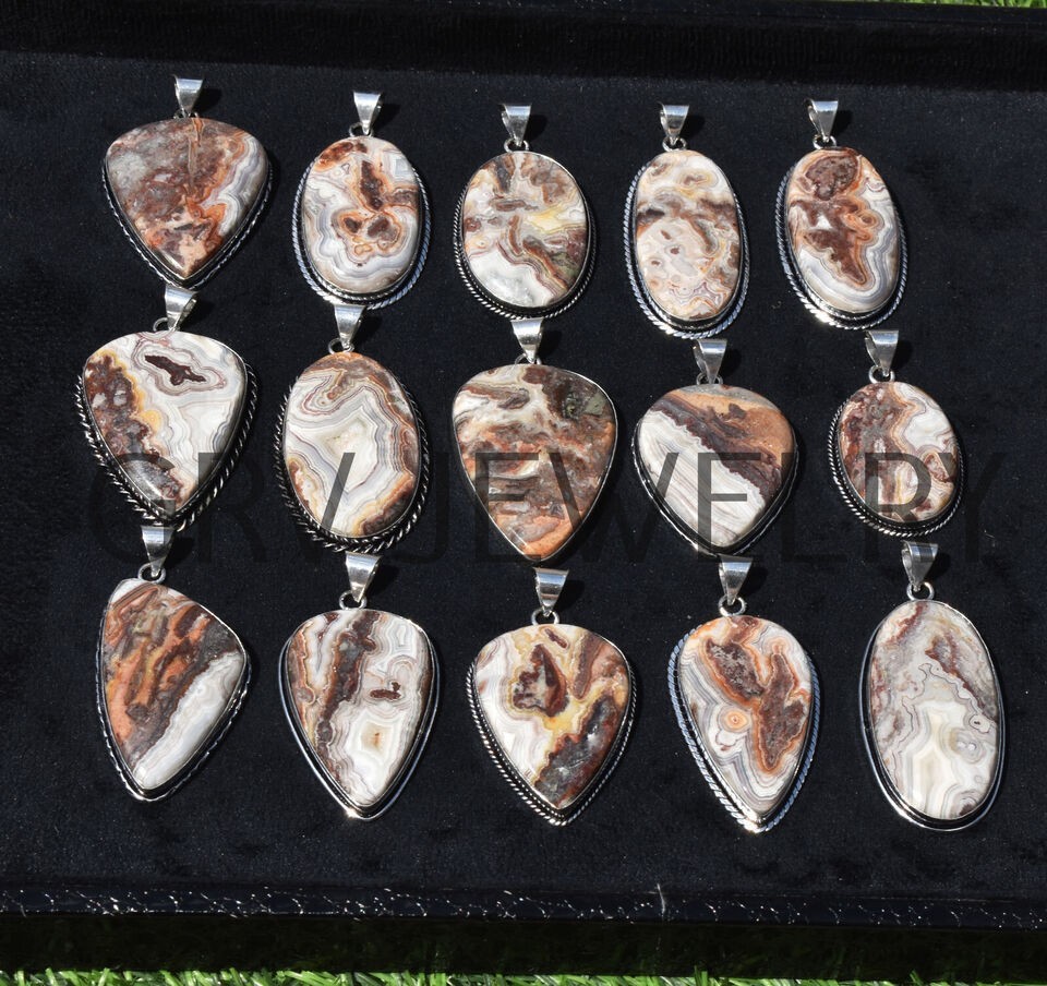 1-500 Pcs Crazy Lace Agate Pendant Wholesale Lot Bulk: Silver Plated WH-23