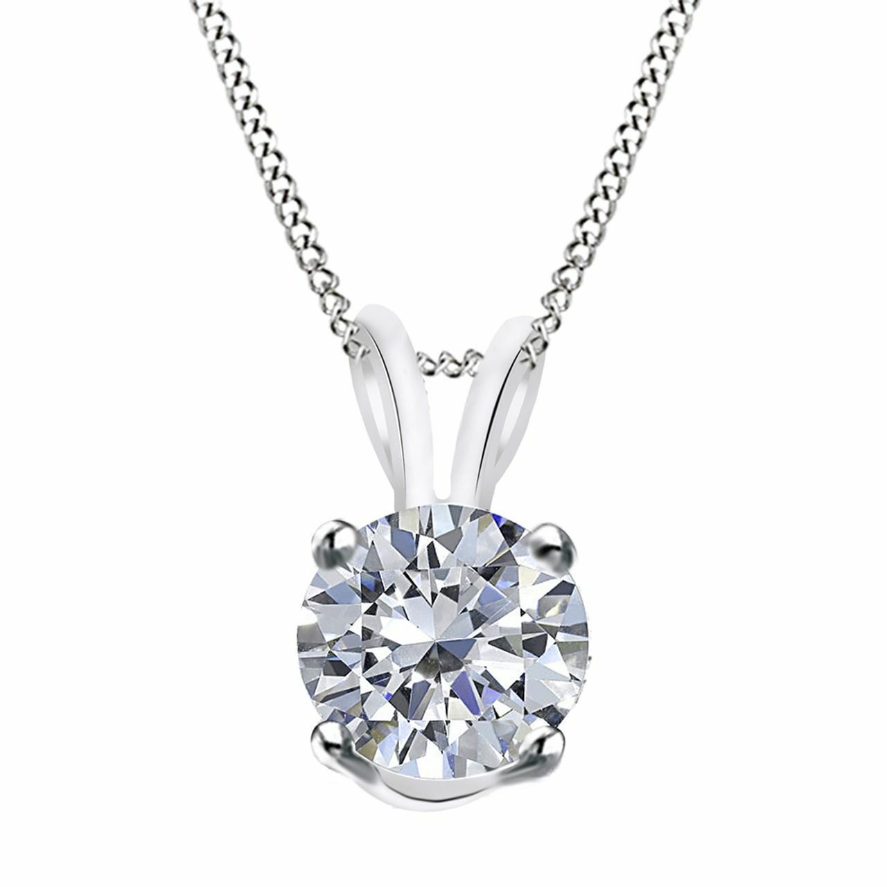 Solid 14K White Gold 3/4Ct Excellent Round Cut Solitaire Pendant Necklace