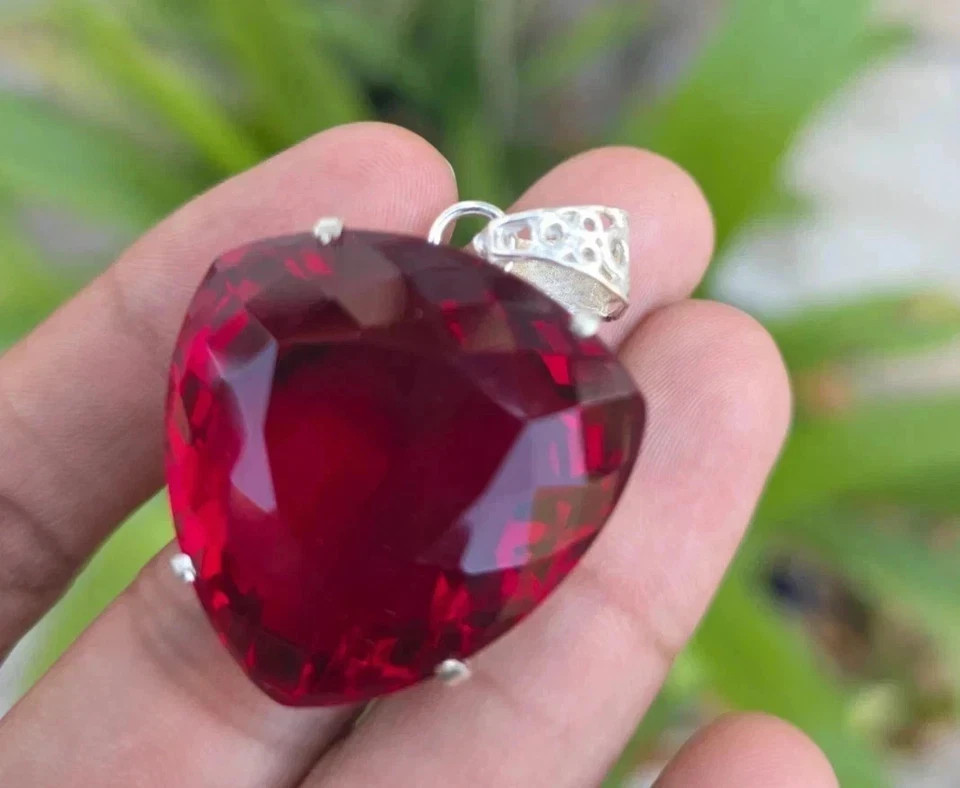 20 Ct Natural Red Ruby Trillion Certified Loose Gemstone 925Solid Silver Pendant