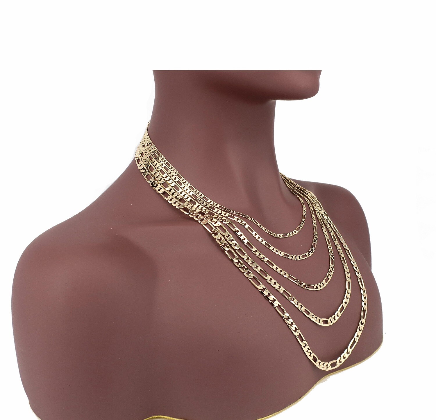 Yellow 14k Italian Figaro Link Chain Necklace Bracelet 3mm to 6.5mm Gold Plated