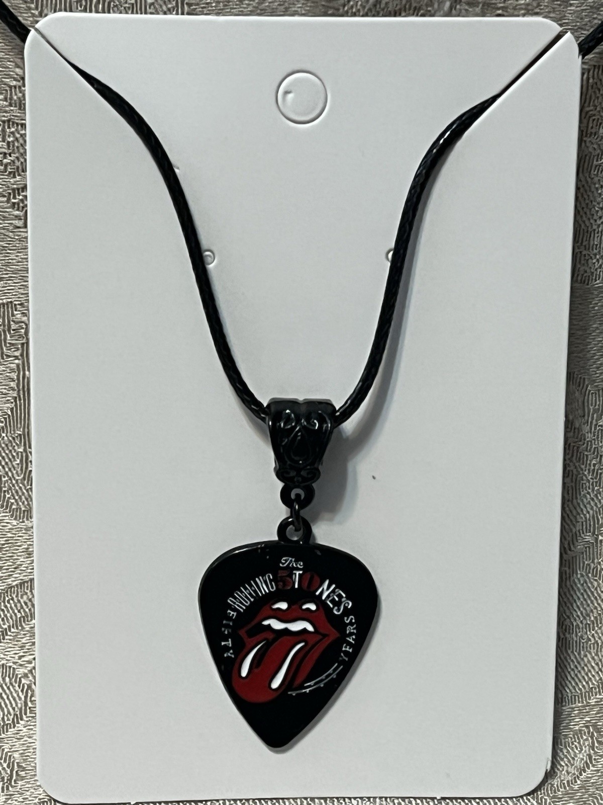 Rock Band Rolling Stones Black Pendant Black PU Leather Necklace Festival 18”