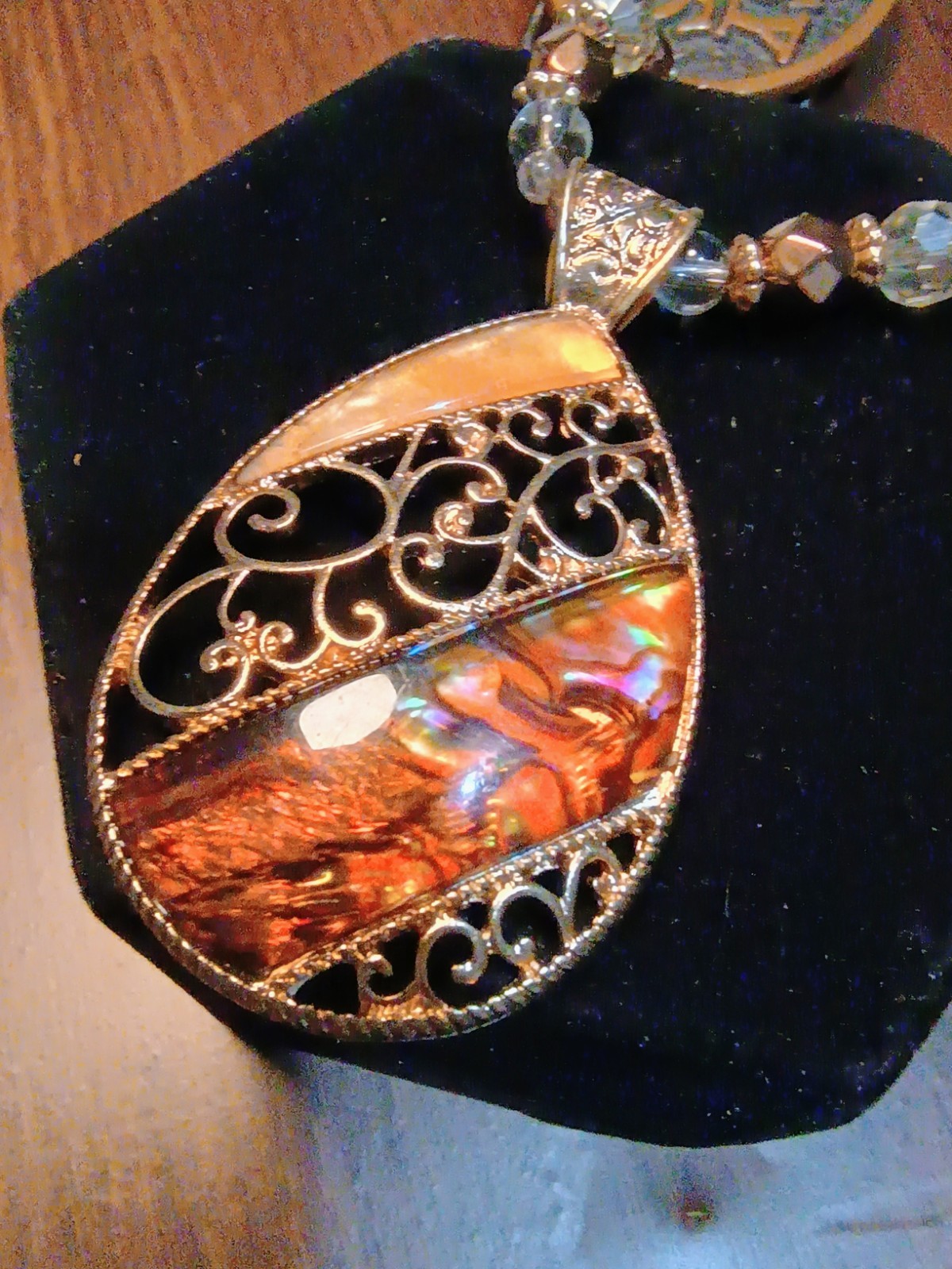Teardrop Charm Pendant Necklace Multicolor Inlay, Beaded Cable Chain