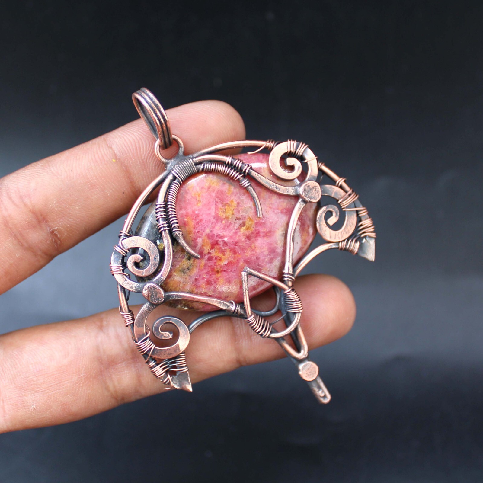 Copper Wire Wrapped Pendant Rhodonite Pendant Gemstone Jewelry Anniversary Gift