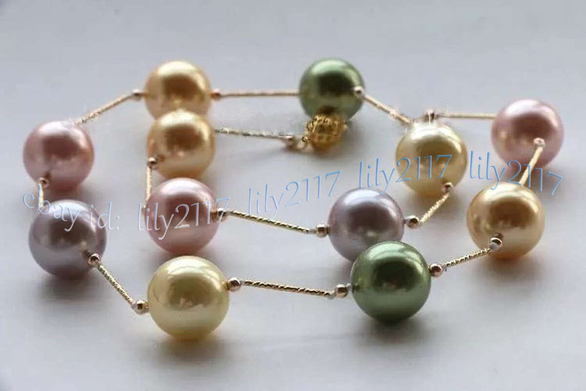 8-14mm Multicolor South Sea Shell Pearl Round Beads Necklace 14-36 inches