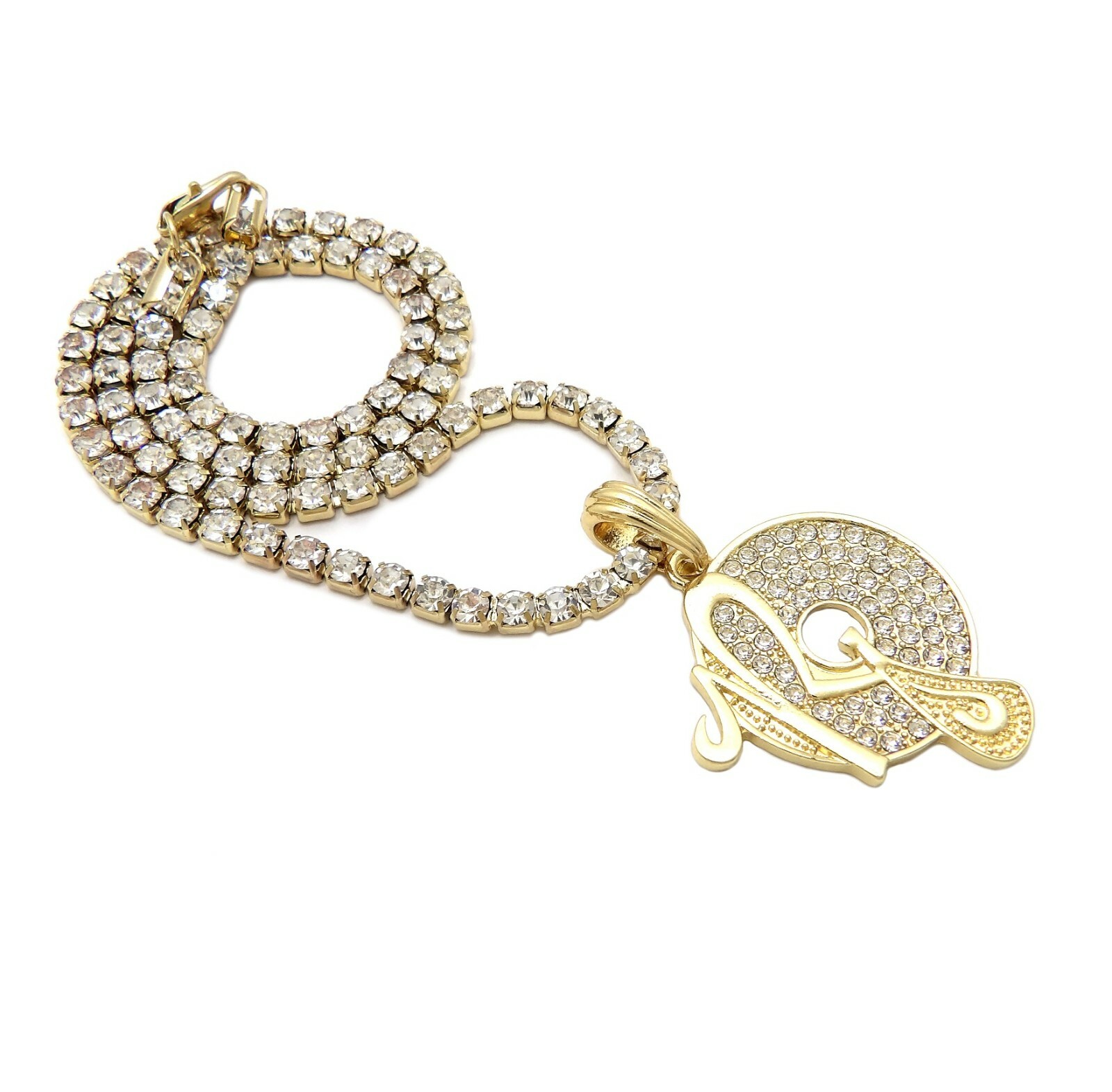 Iced Gold Plated Alloy ROCAFELLA Pendant & 16″ 18″ 20″ Rhinestone Chain Necklace