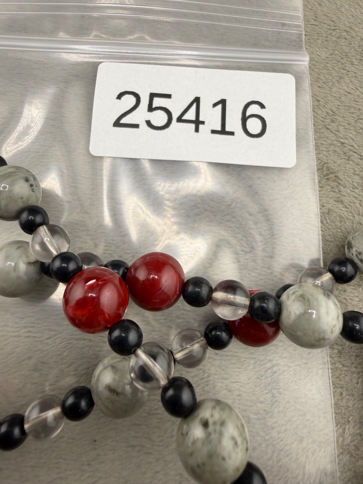 Monet Necklace Beaded Red Grey Black Signed 36”