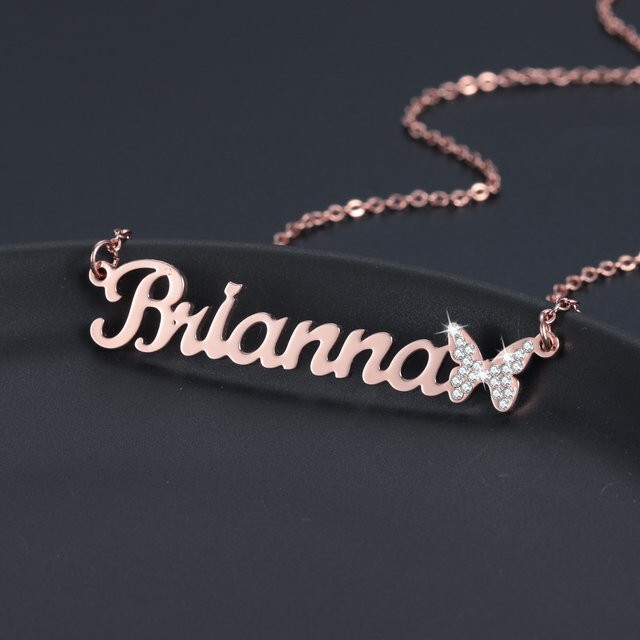Custom Name Butterfly Zirconia Necklace Jewelry Women Anniversary Gold Silver