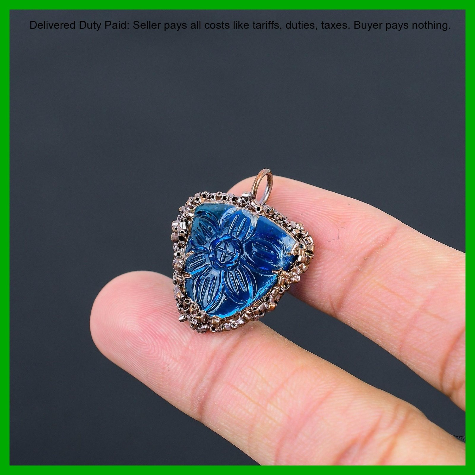Copper Trillion Carved Apatite Stone Bezel Electroformed Mother Pendant Jewelry