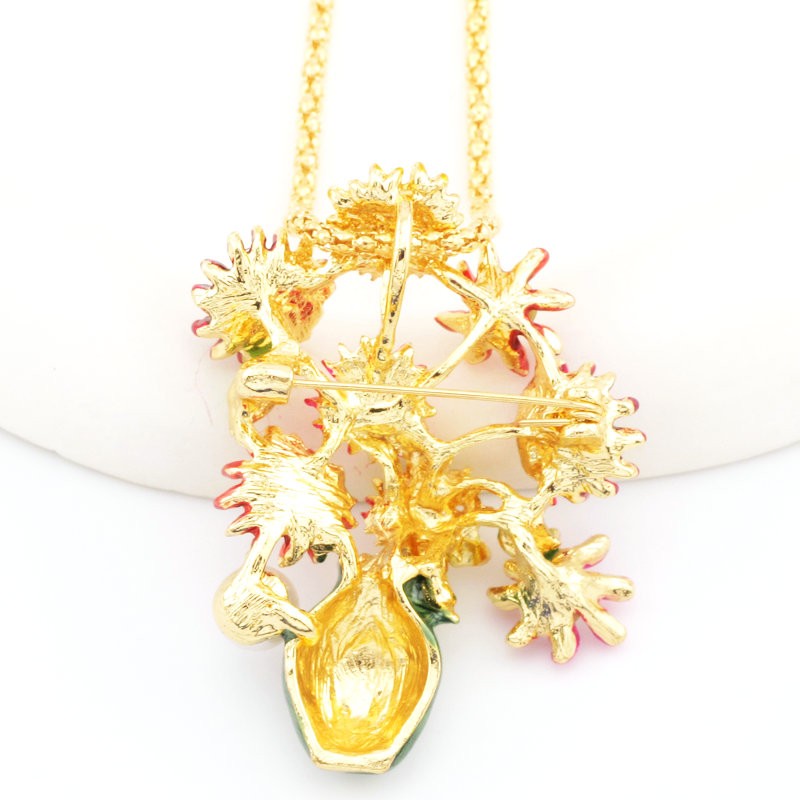 New Fashion Women Colorful Enamel Cute Flower Vase Crystal Pendant Necklace