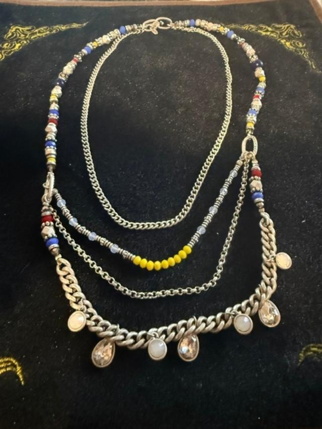 Premier Designs Multistrand Beaded Crystal Charm Necklace 17″ Silver Tone