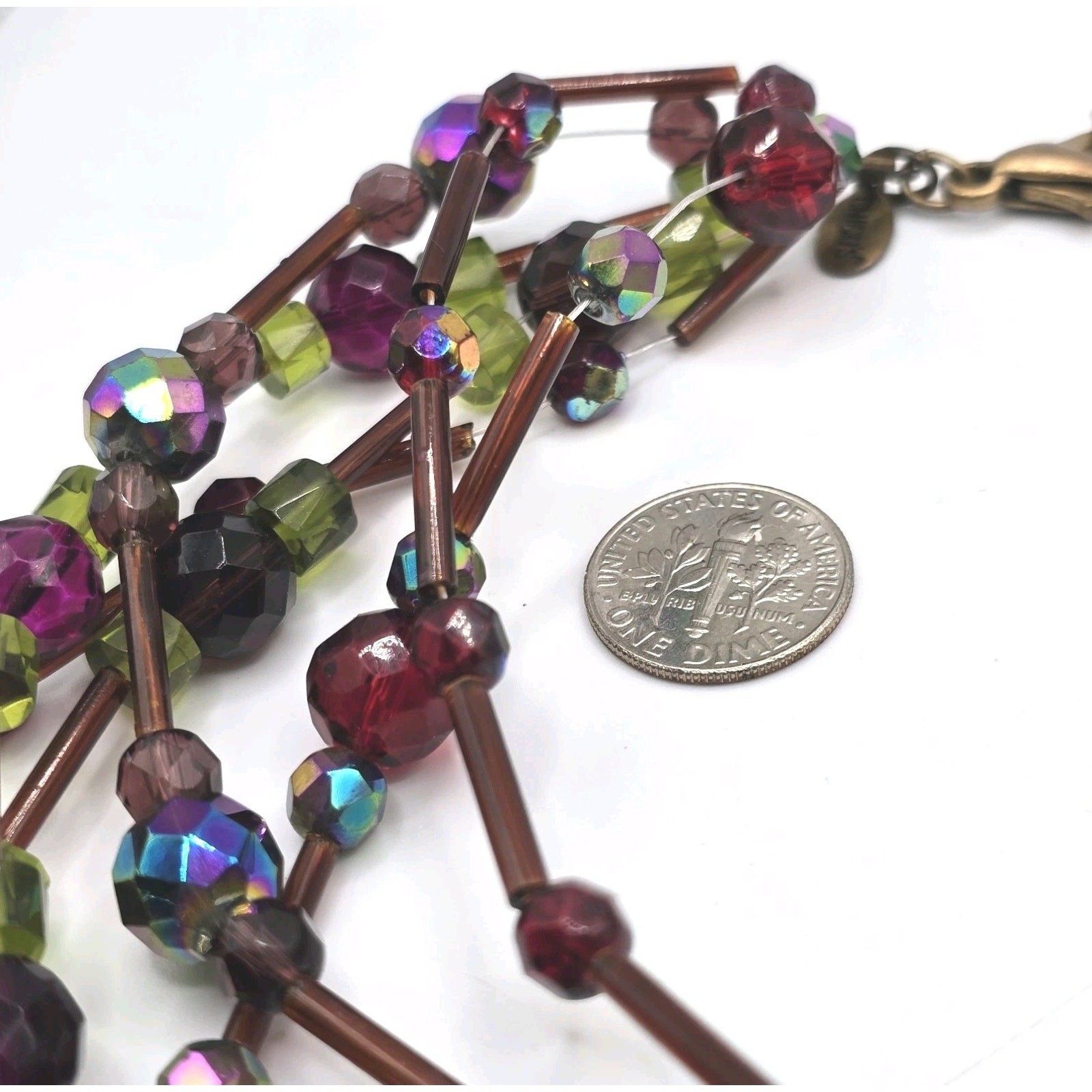 Chico’s Necklace Purple Oil Shimmer Beads Various Shapes Color 16″ 18″ SKU 3233