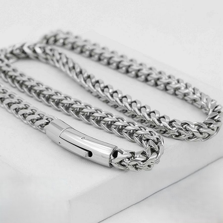 Men’s 20″ Franco Chain Necklace 6mm Stainless Steel Smooth High Polish,Box