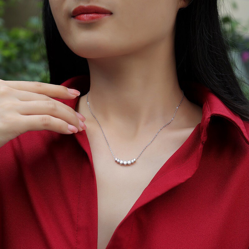 2.5mm 3mm 4mm Round Cut Moissanite Chain Necklace Solid 925 Sterling Silver 18”