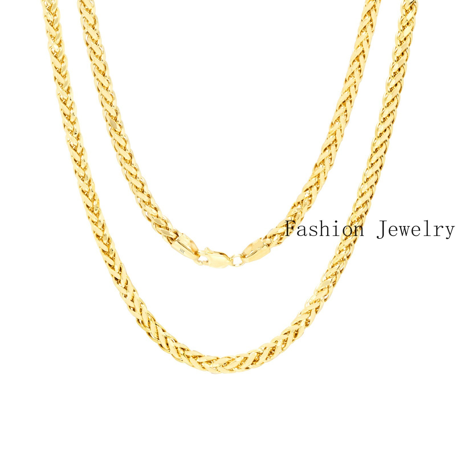 14K Yellow Gold 4mm Franco Wheat Foxtail Palm Link Chain Mens Necklace 16″- 30″