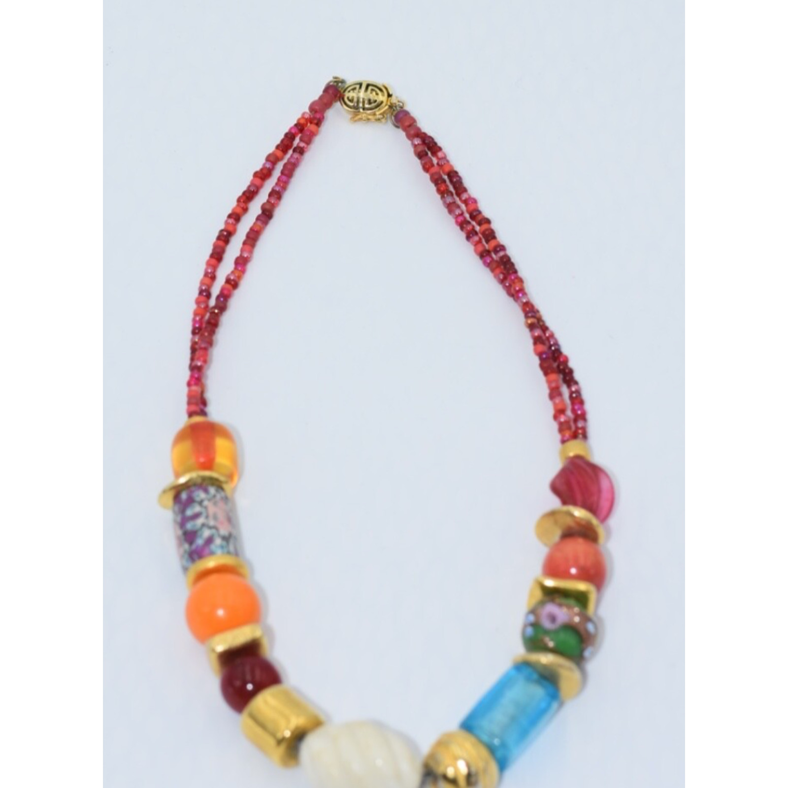 Bohemian Boho Hand Crafted Venetian Trade Bead Statement Necklace Lock Clasp