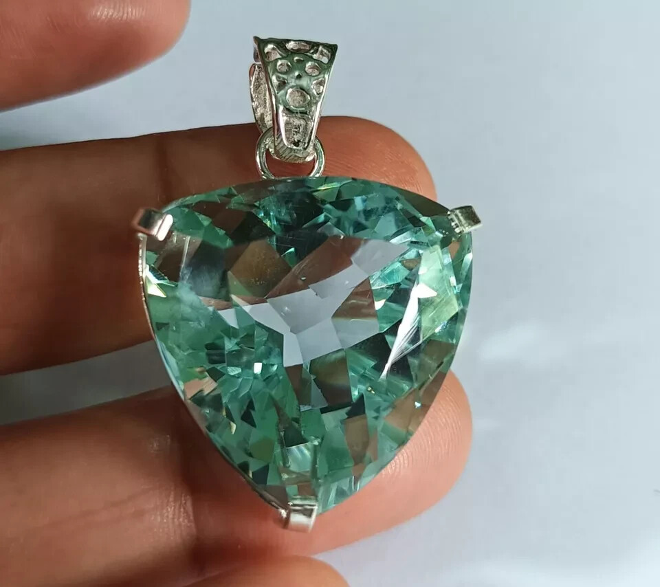 67.9Ct Trillion Aquamarine Natural Topaz 925 Solid Silver Pendant Loose Gemstone