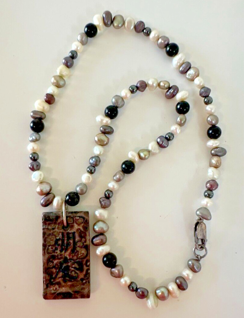 Paintbrush Jasper Pearl Necklace Pendant Asian Moon Sterling Silver Iridescent