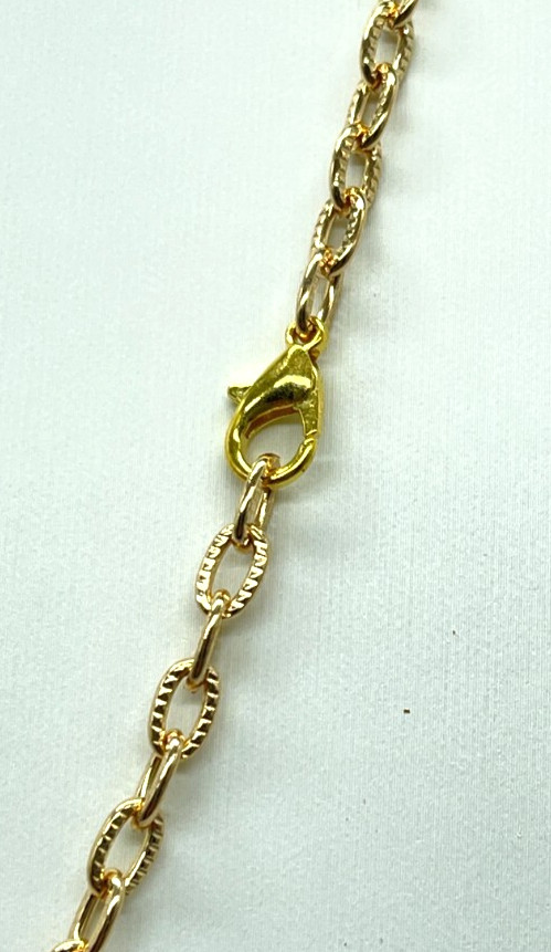 Necklace Gold Tone 28 mm Round Earth Tone Abalone on 24″ Gold Stamped Chain