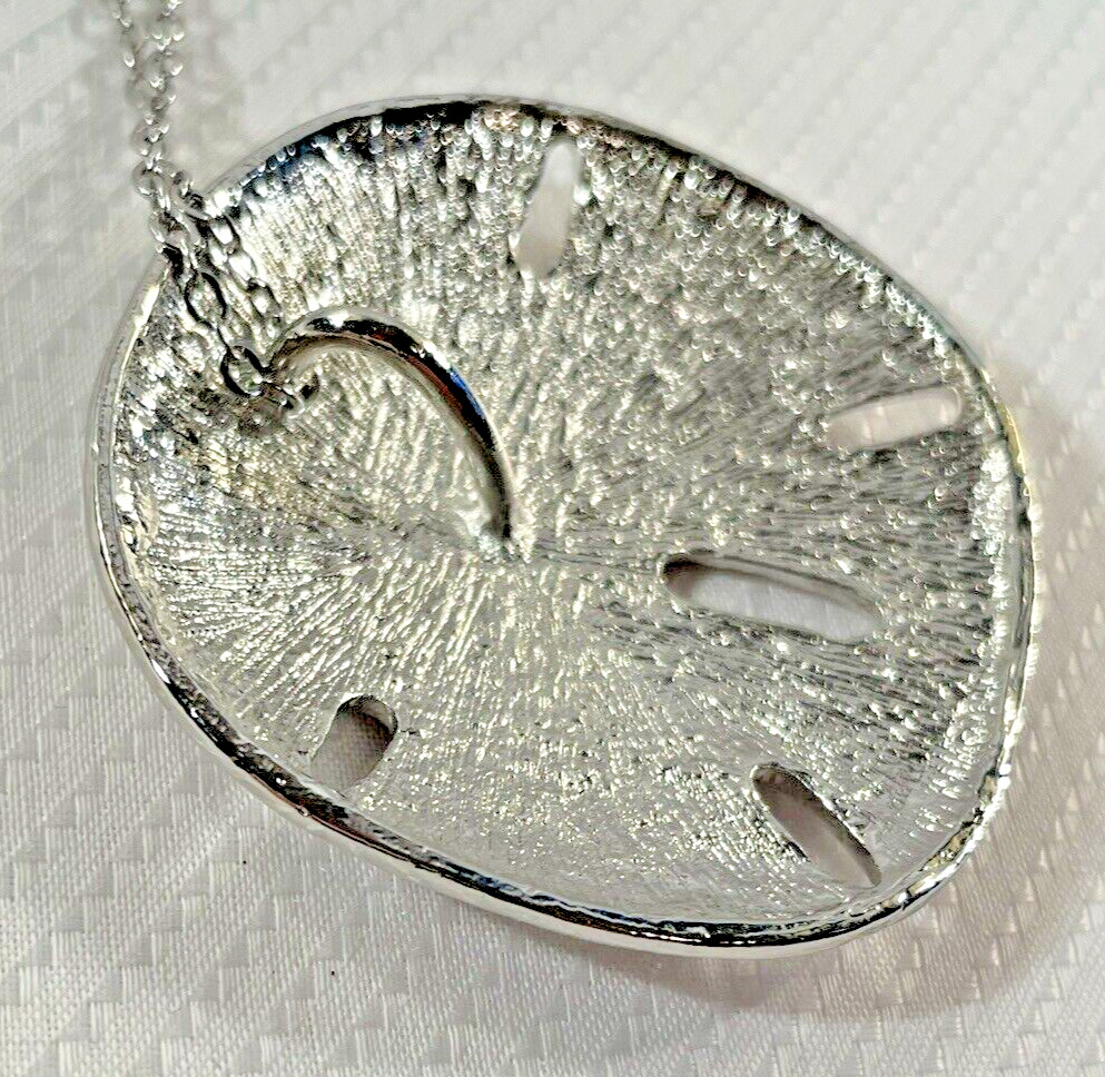 Sand Dollar LG Silver Necklace 30” Stainless Chain Coastal Sea Life Jewelry NEW