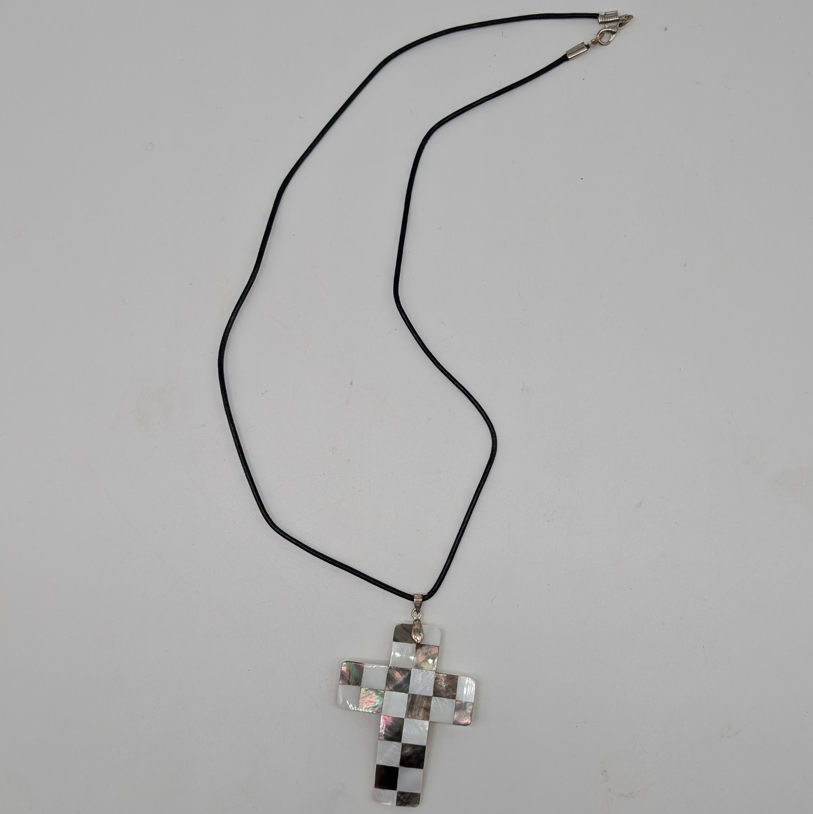 Inlayed Cross Shell Pendant – 24-In Cord With Silver Bail