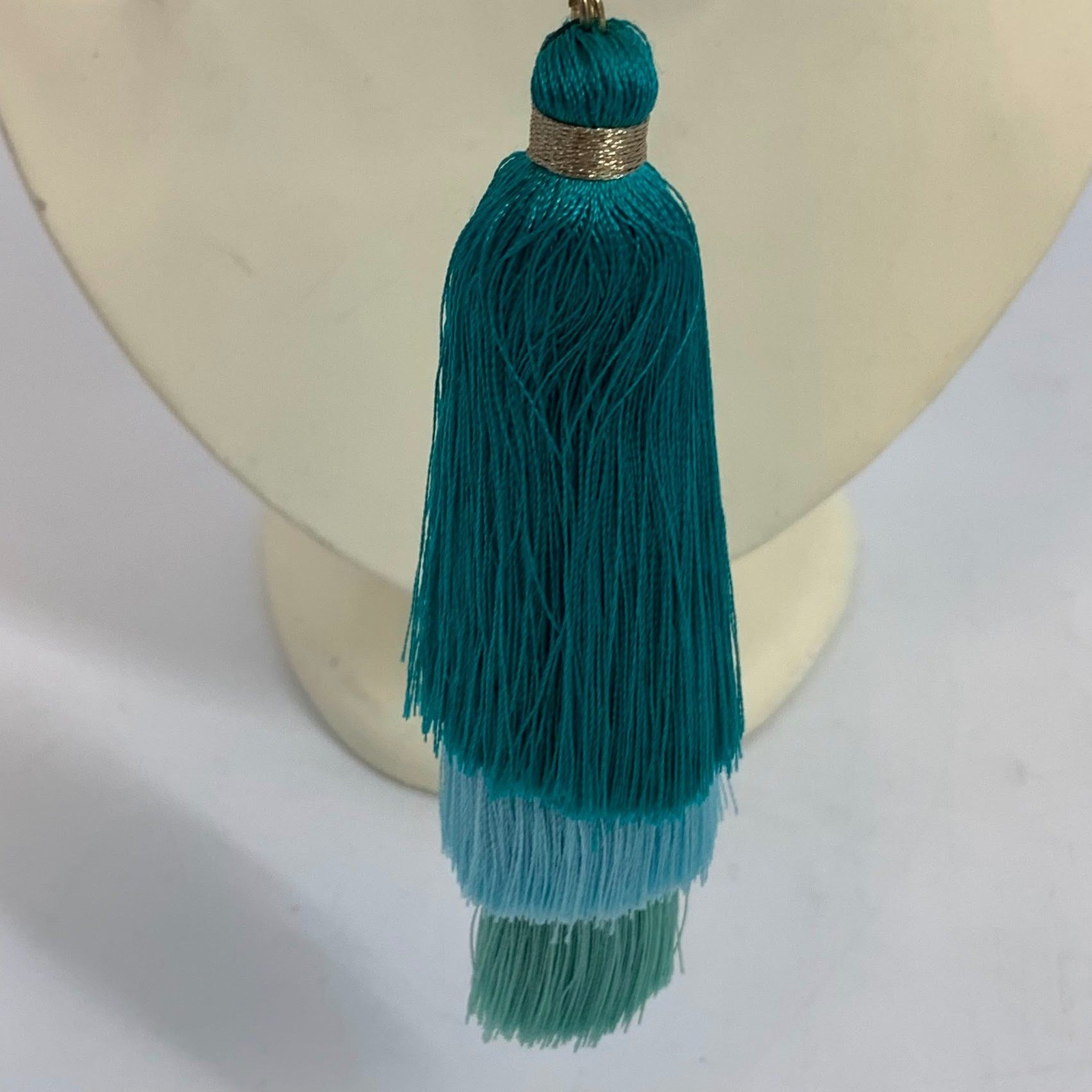 Stella & Ruby Gold Chain Necklace with Tiered Turquoise Aqua Tassel Pendant