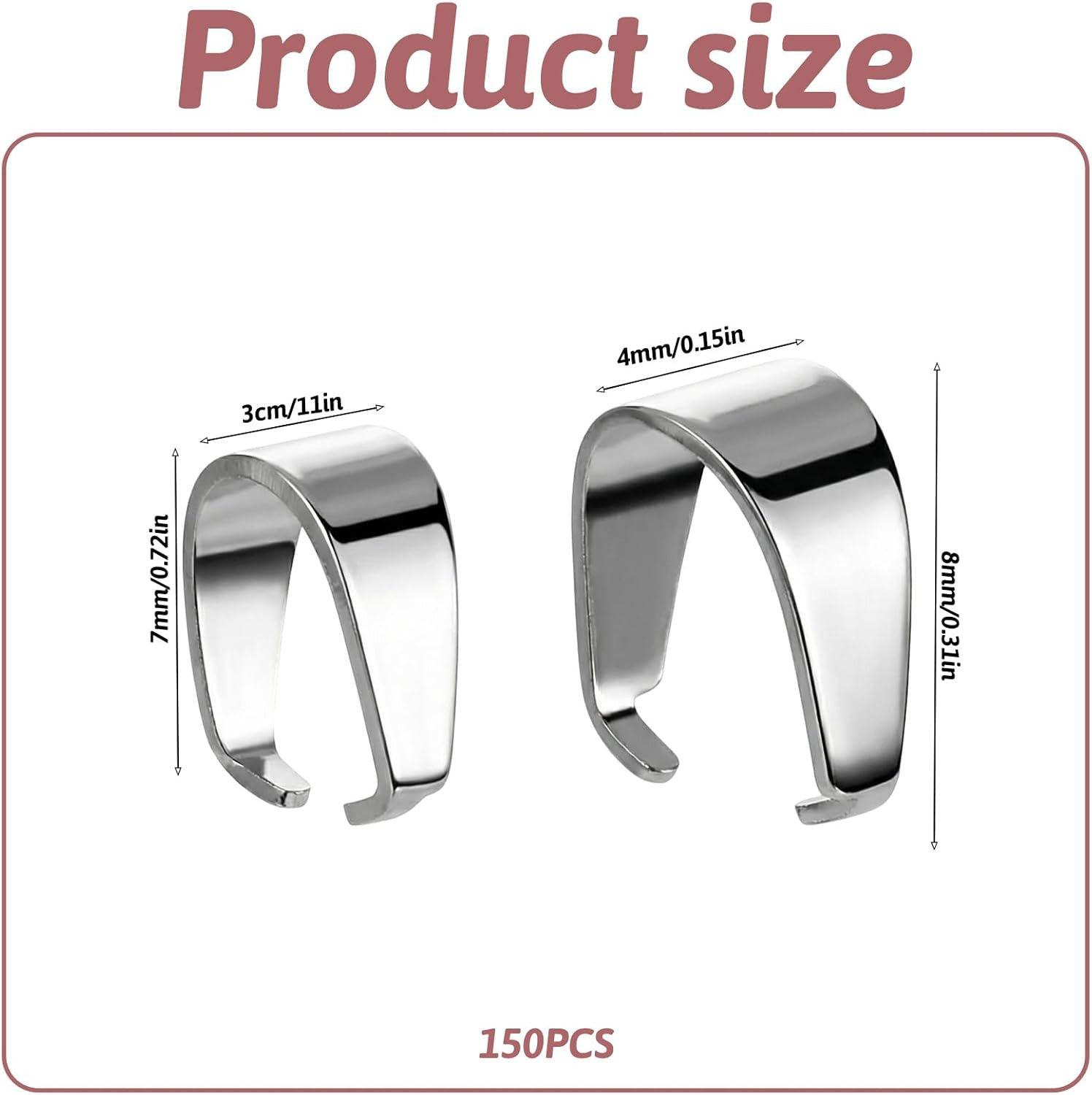 Necklace Pendant Clasp, 150 Pcs 304 Stainless Steel Snap on Bails Silver Pinch