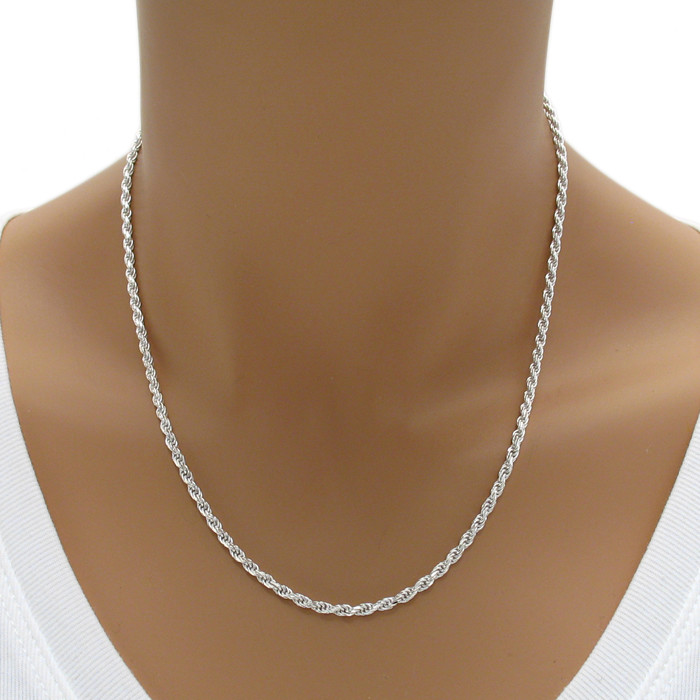 925 Sterling Silver Dia Cut Rope Chain Necklace 2.5mm (050 Gauge)