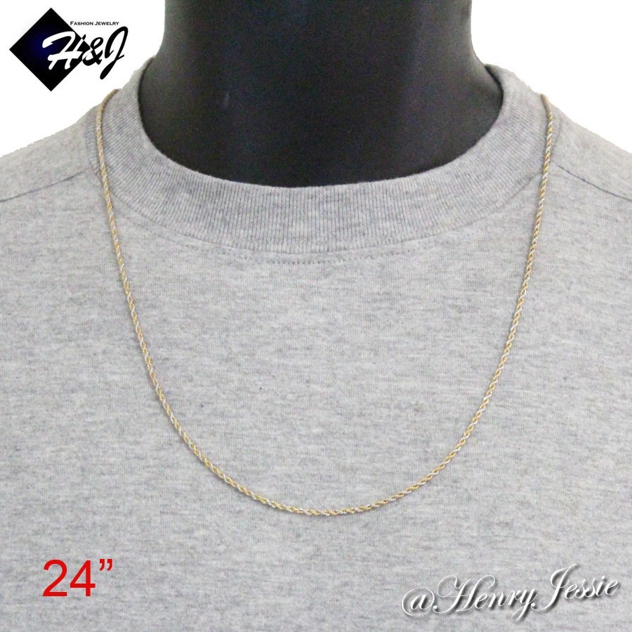 16″18″20″24″MEN Stainless Steel 1.5mm Silver/Gold Plated Rope Chain Necklace