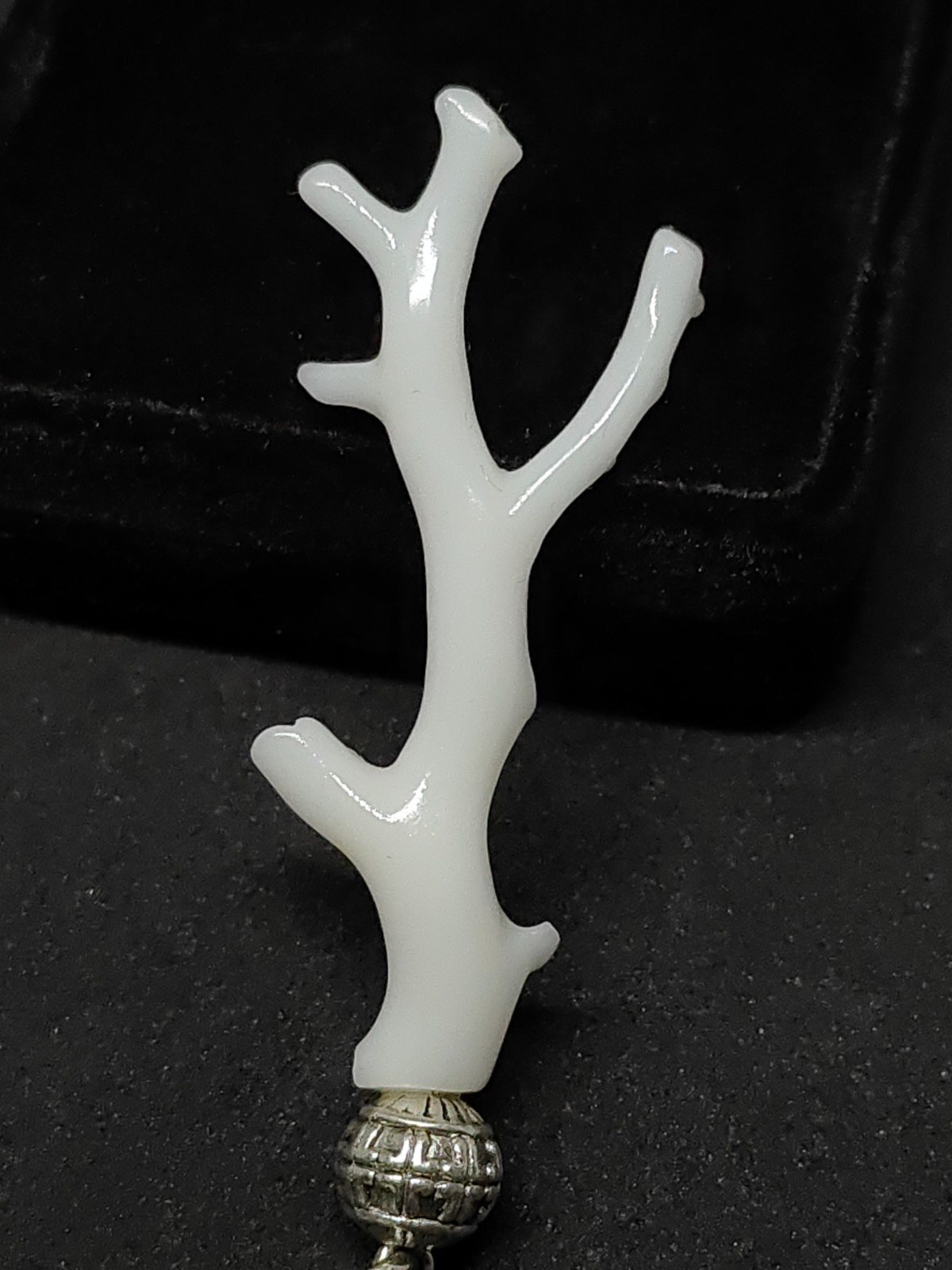 Vintage White Coral Branch Pandant – Silver-Tone Brass Bail, Coastal Jewelry