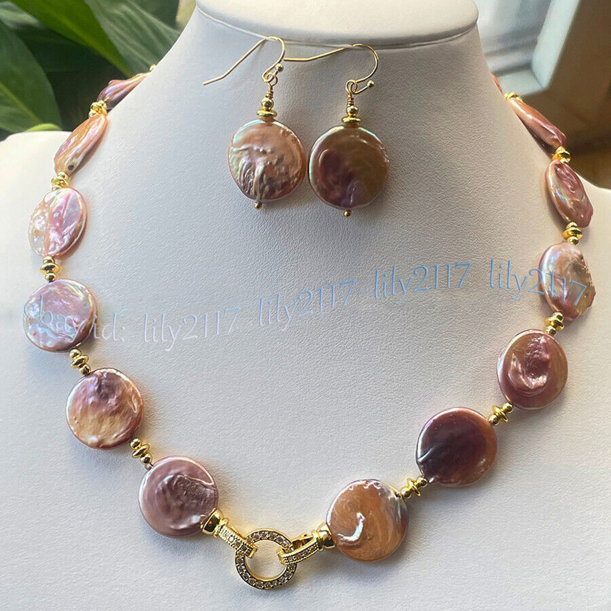 Huge 18-20mm Natural Multicolor Freshwater Flat Coin Pearl Necklace Earrings Set