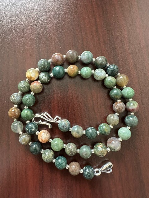 Natural Moss Agate Multicolor Round 10 mm Gemstone Beads 22″ Necklace
