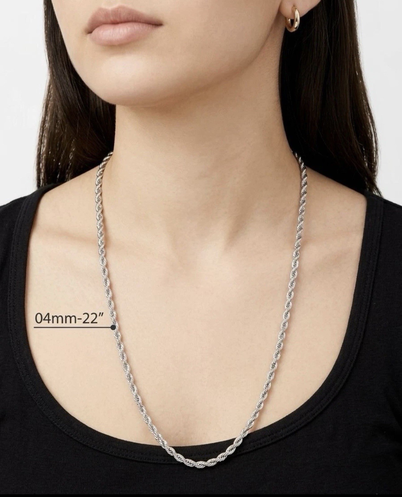 Stainless Steel Rope Chain Necklace 4mm 5mm Silver Tone 18” 20” 22” Waterproof