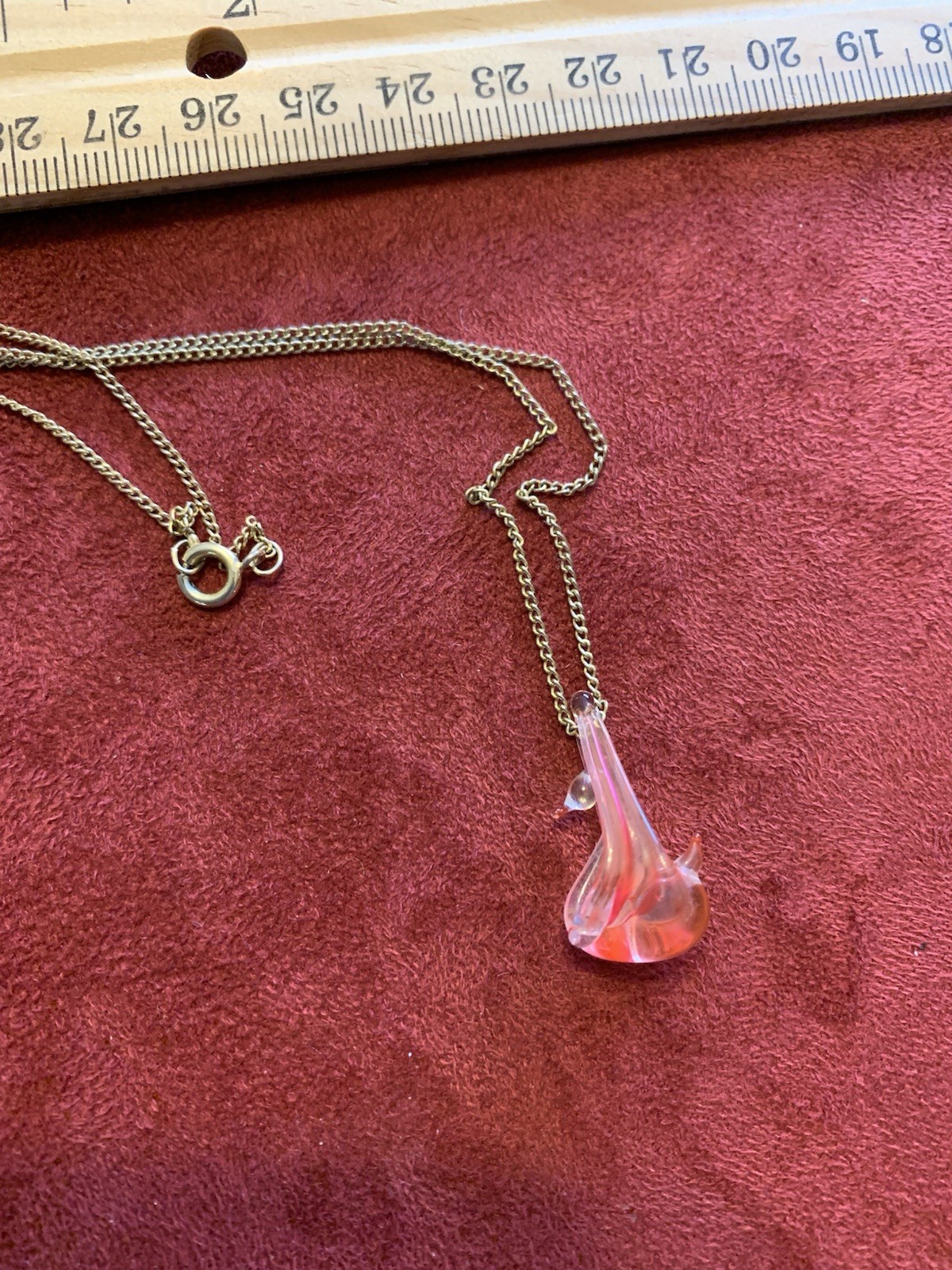 Pink Swan Charm Pendant Necklace Iridescent Glass Spring Ring 19-24 in