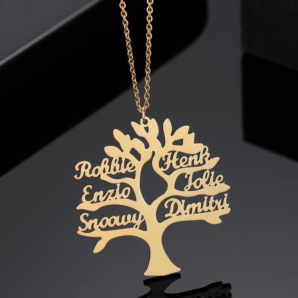 Personalized Family Name Tree of Life Necklace Charm Pendant Custom Gift Jewelry