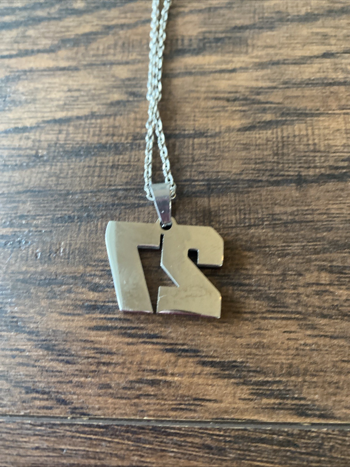 27 Number Football Silver Necklace With 9 Inch Silver Chain