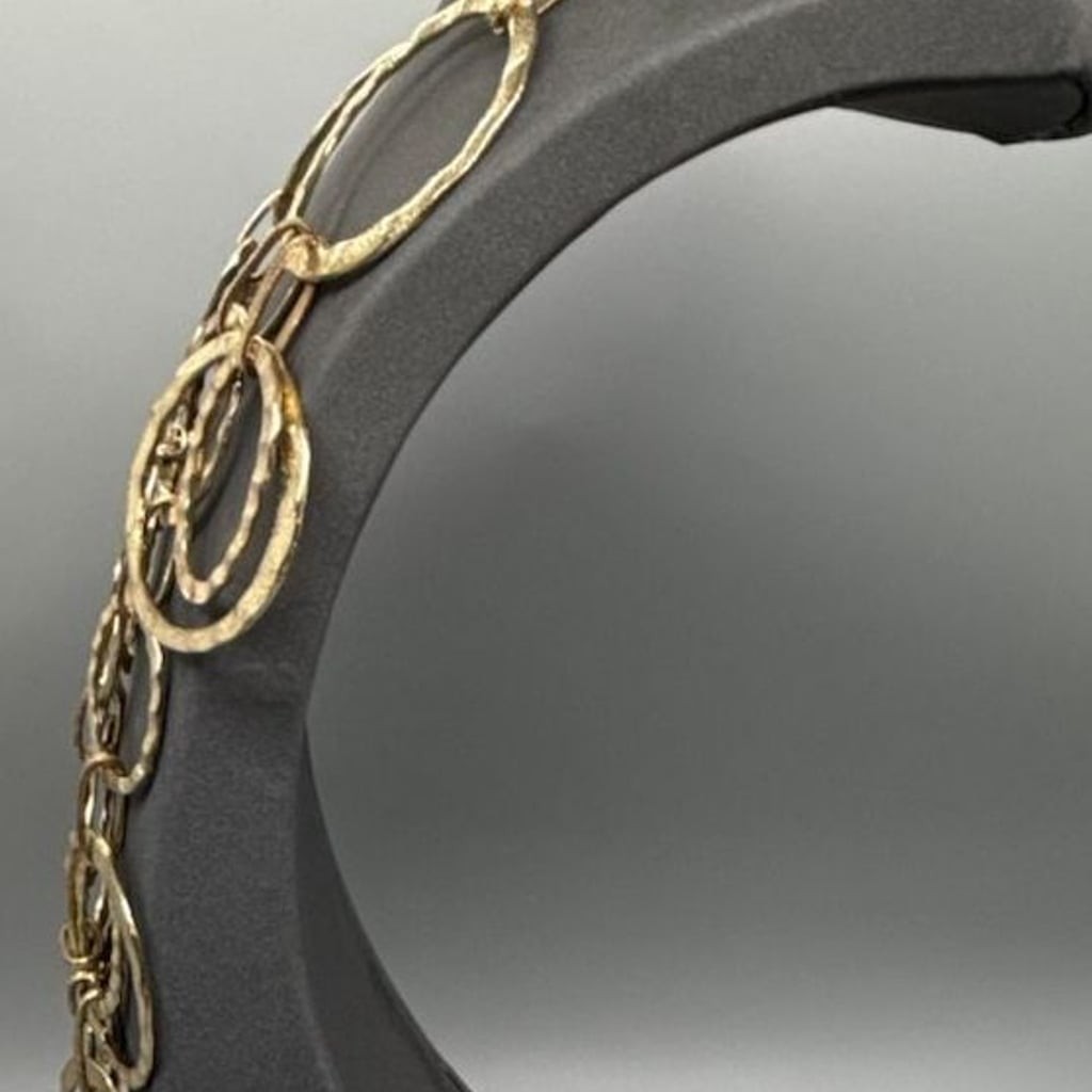 Brutalist Style Hammered Gold Tone Statement Circle Link Bib Necklace Retro