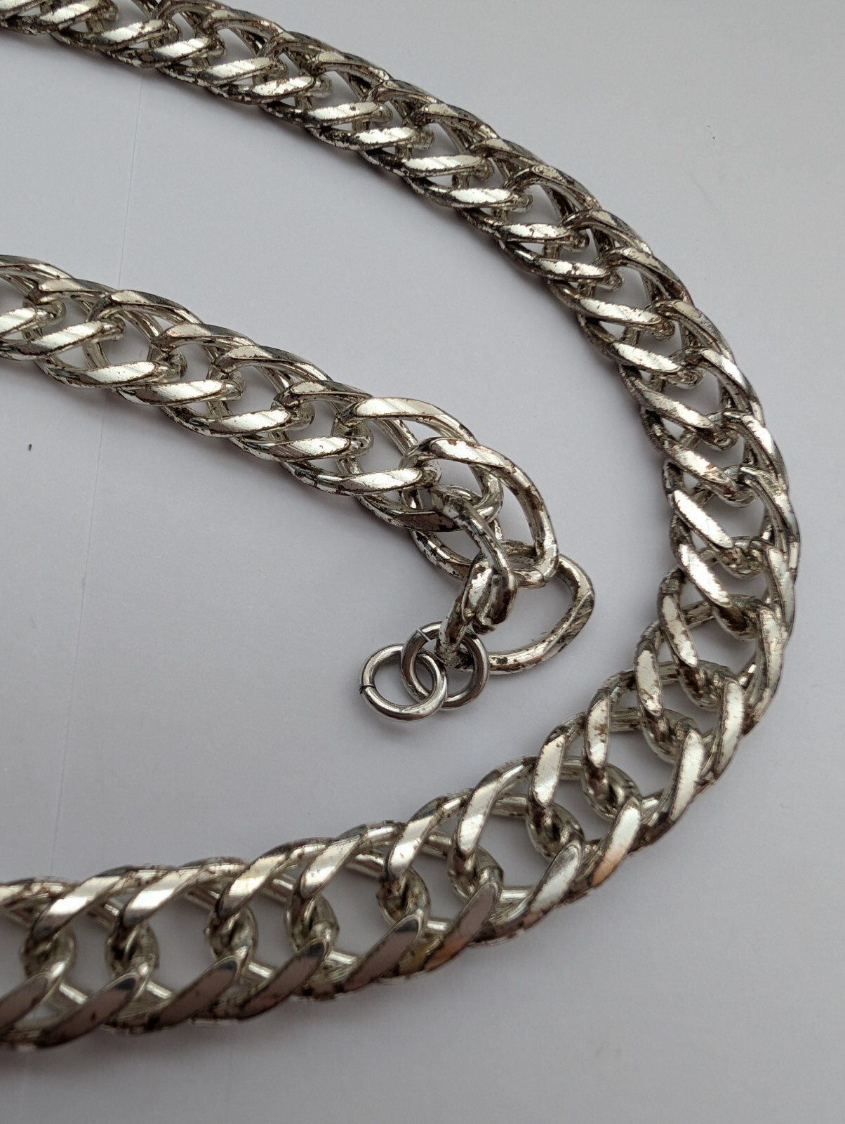 Vintage Heavy Sliver Tone 10mm Wide Flat Curb Link Chain Necklace CBM3-2495