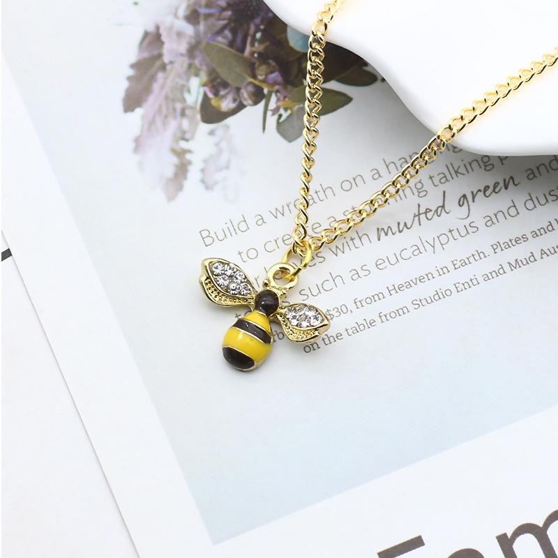 Cute Bee Pendant Necklace Women Girls Crystal Wings Long Chain Jewelry Gift