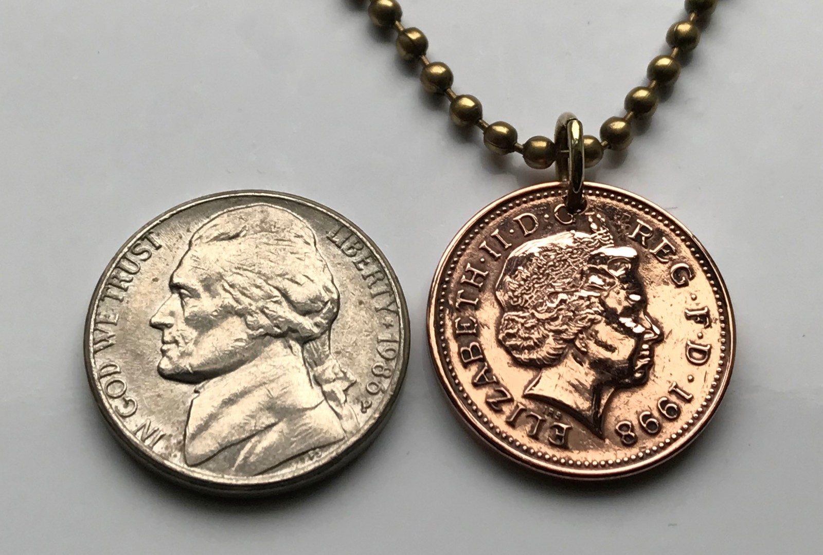 United Kingdom 1 Penny coin pendant British crowned portcullis London UK n000883