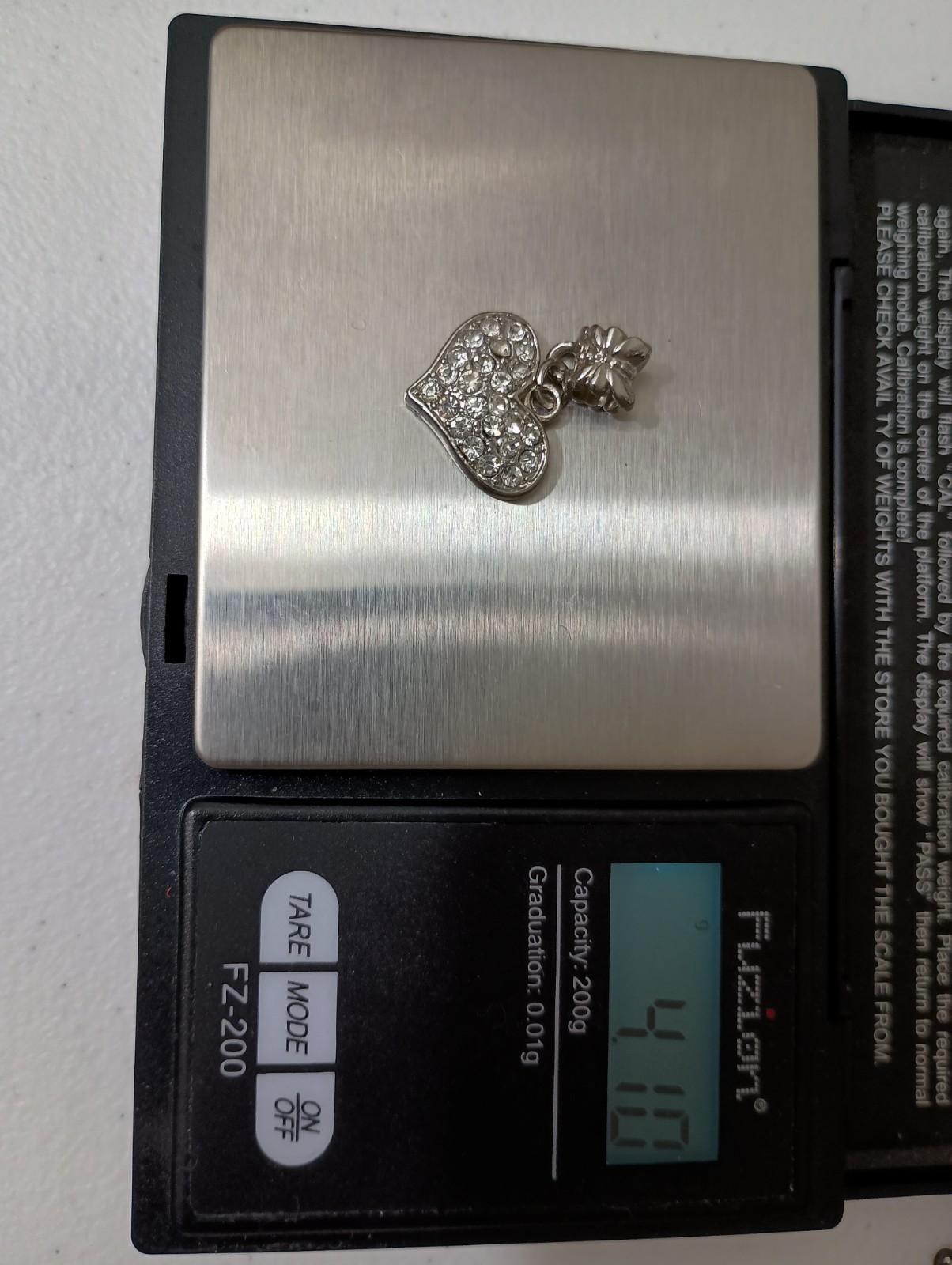 Flawless Silver Tone Crystal Encrusted Charm Heart Slide Charm Pendant ~1in CP01
