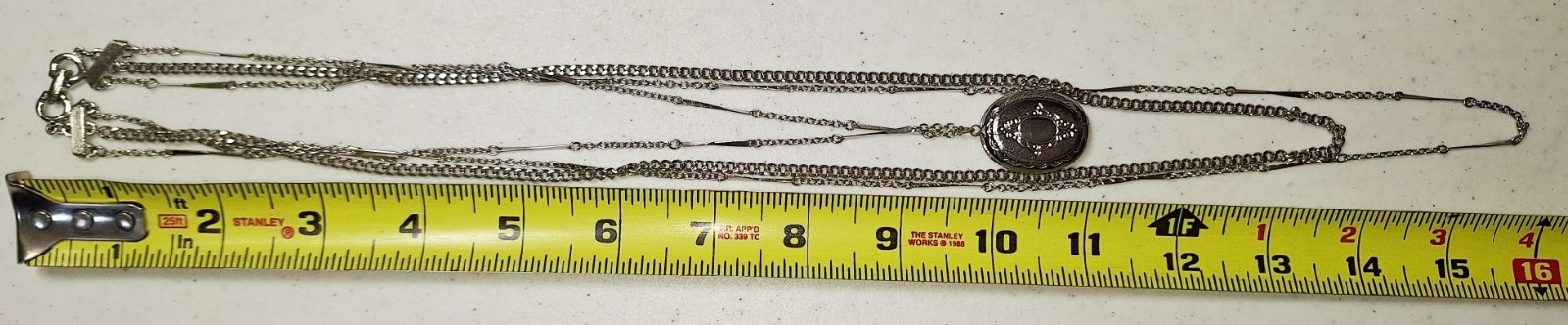 Stylish Layered Chain Necklace w/Locket, 3 Strands 20″, 28″, 32″, Silver-Tone
