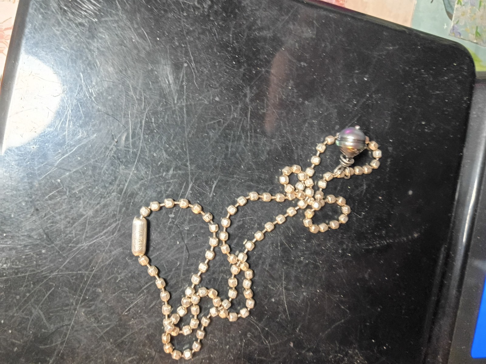 Sterling Silver 925 Nickel-Free Bead Ball Chain Necklace Tahition Black Pearl